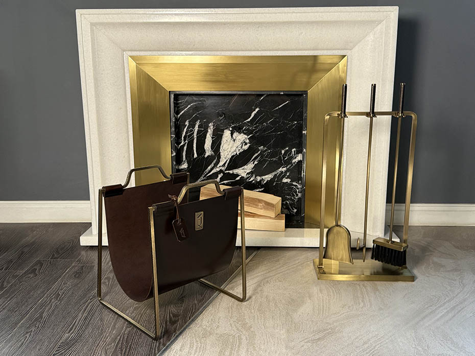 Каминный набор с дровницей FURNITEK FG-01125 античная латунь