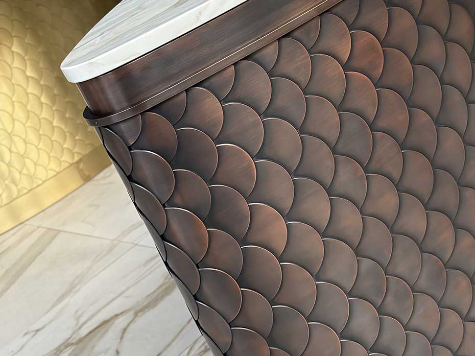 Консоль из меди с мрамором FURNITEK Ar-Deco FG-201 ручная патина под старину