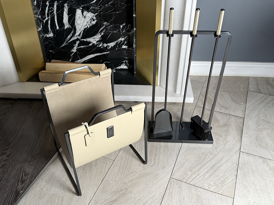 Каминный набор с дровницей FURNITEK FG-01127 чернёная полированная латунь