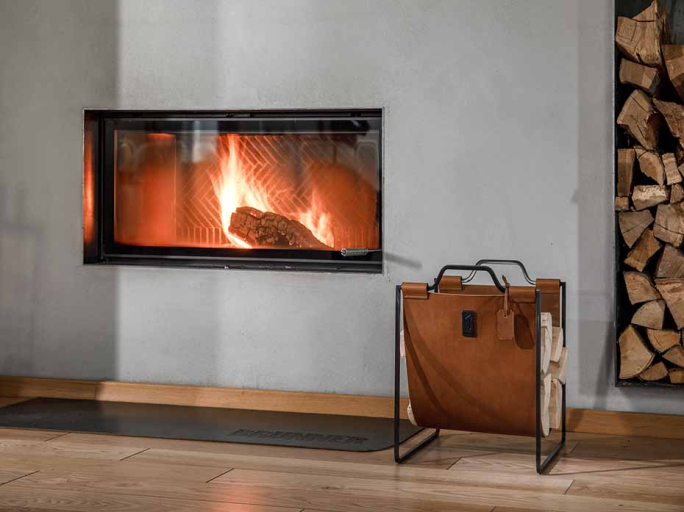 Дровница с кожаной вставкой FG-12028 чернёная полированная латунь