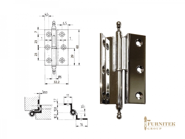 FS 652696 Эксклюзивная мебельная петля карточная полированный хром