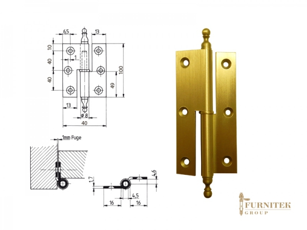 FS 8531027 Эксклюзивная мебельная петля карточная матовая латунь