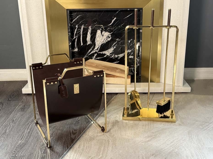 Каминный набор с дровницей FURNITEK FG-01123 полированная латунь