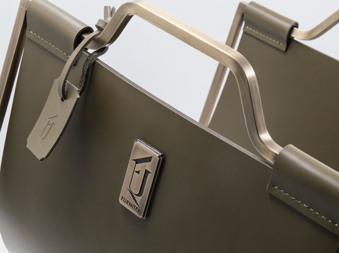 Дровница с кожаной вставкой FG-12045 античная латунь