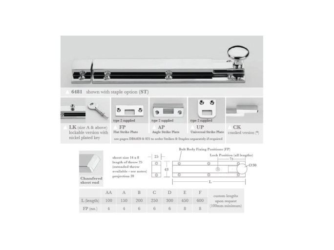 Шпингалет Frank Allart 6481AFP полированный хром